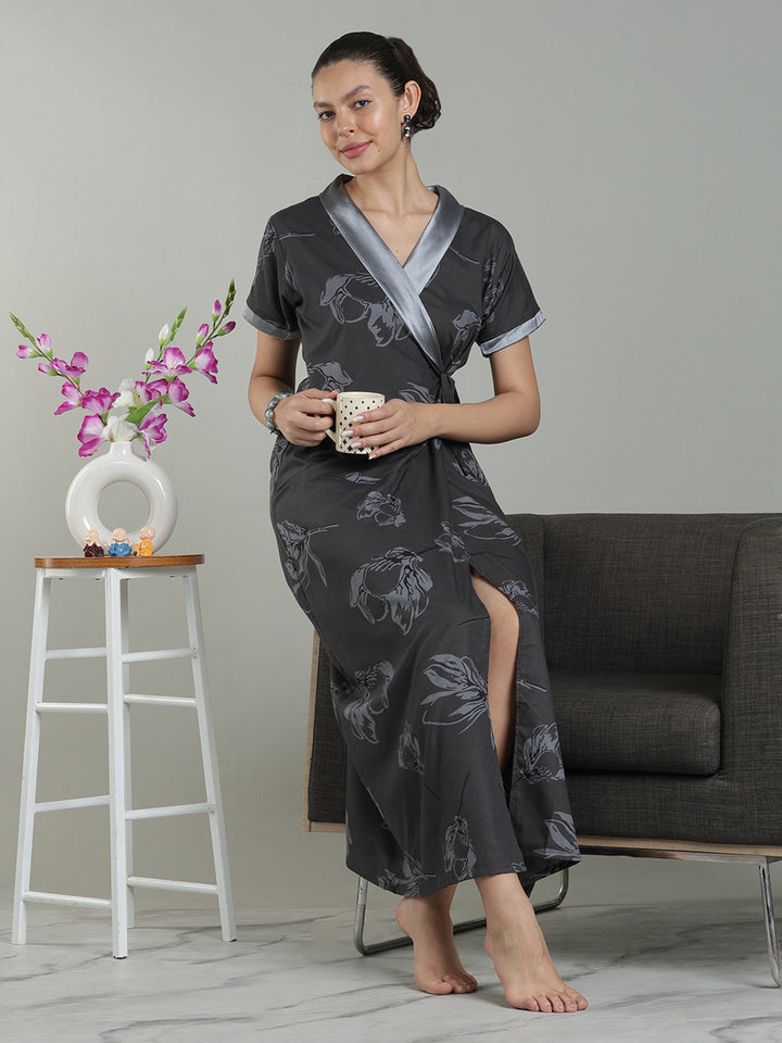 Charcoal mist viscose blend housecoat for women