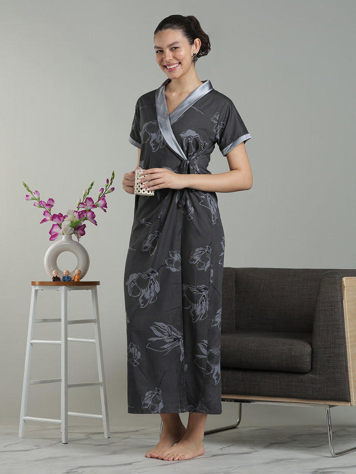 Charcoal mist viscose blend housecoat for women