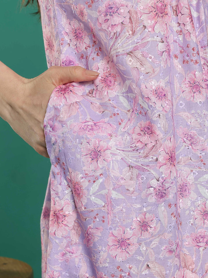 Pink floral 100% pure cotton designer nighty for women