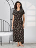 Coffee Brown Floral Alpine Nighty for Women with Front Buttons