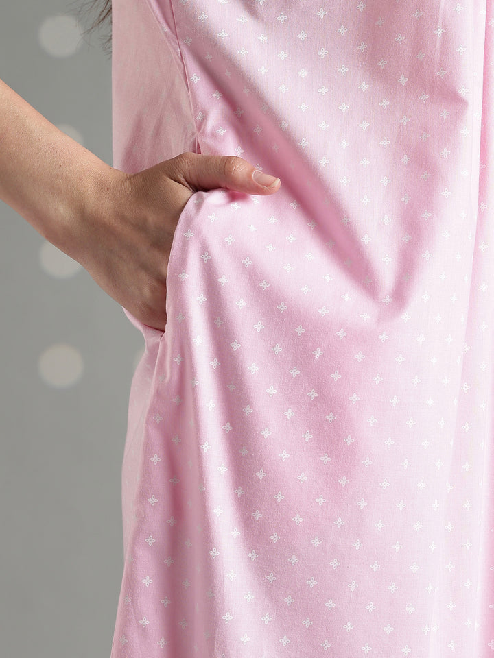 Pink cotton sleeveless nighty for women with comfortable relaxed fit