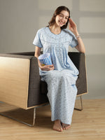 Floral Print Pure Cotton Nighty for Women Pleated Comfort Fit