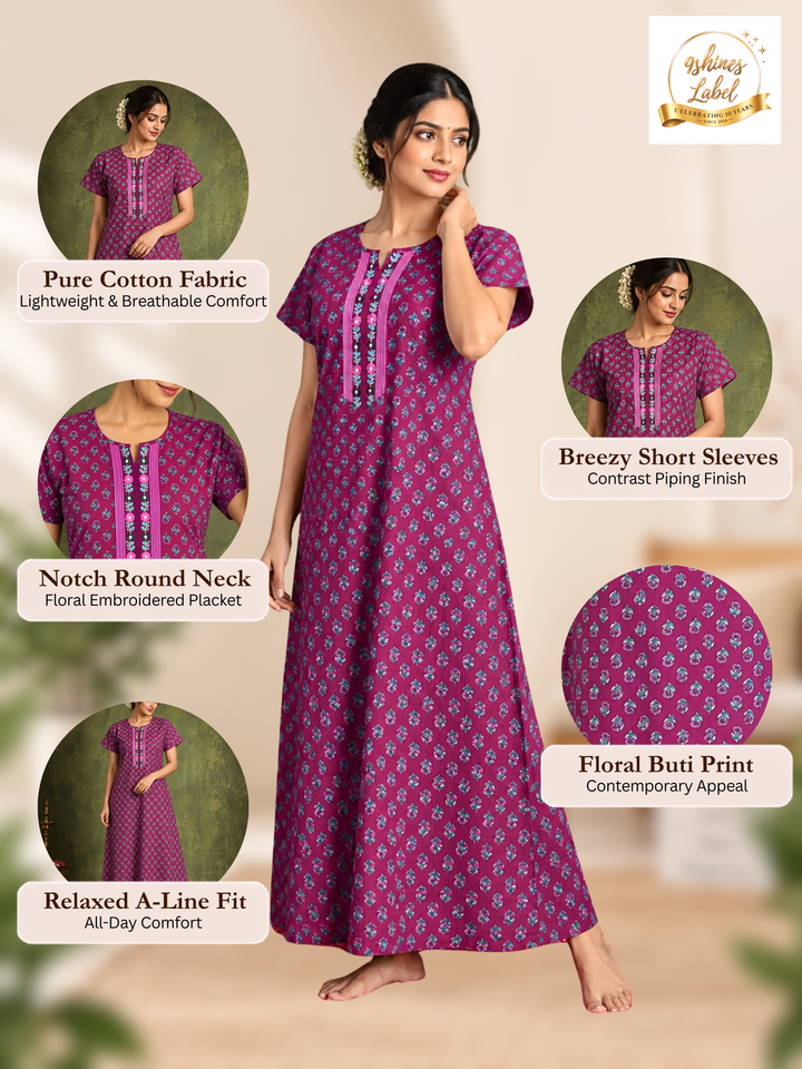 Comfy pure cotton nighty dress for women with pocket