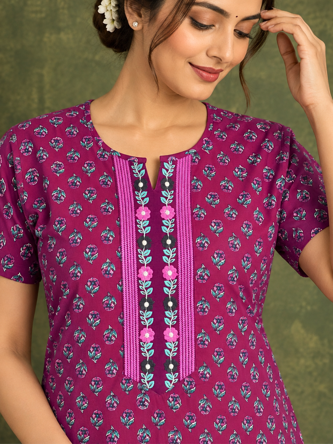 Comfy pure cotton nighty dress for women with pocket