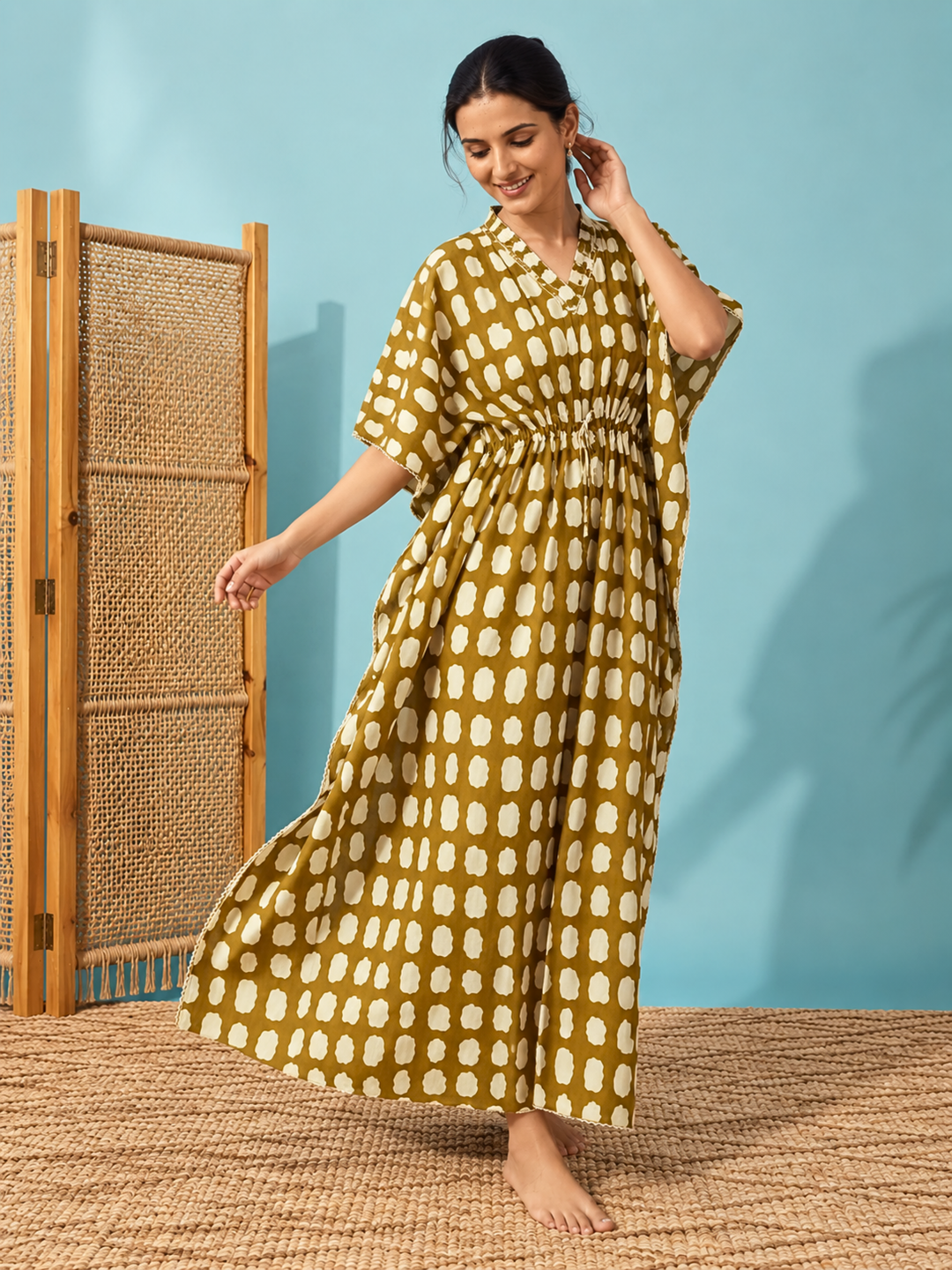 Breezy mehndi pure cotton nighty dress for women online