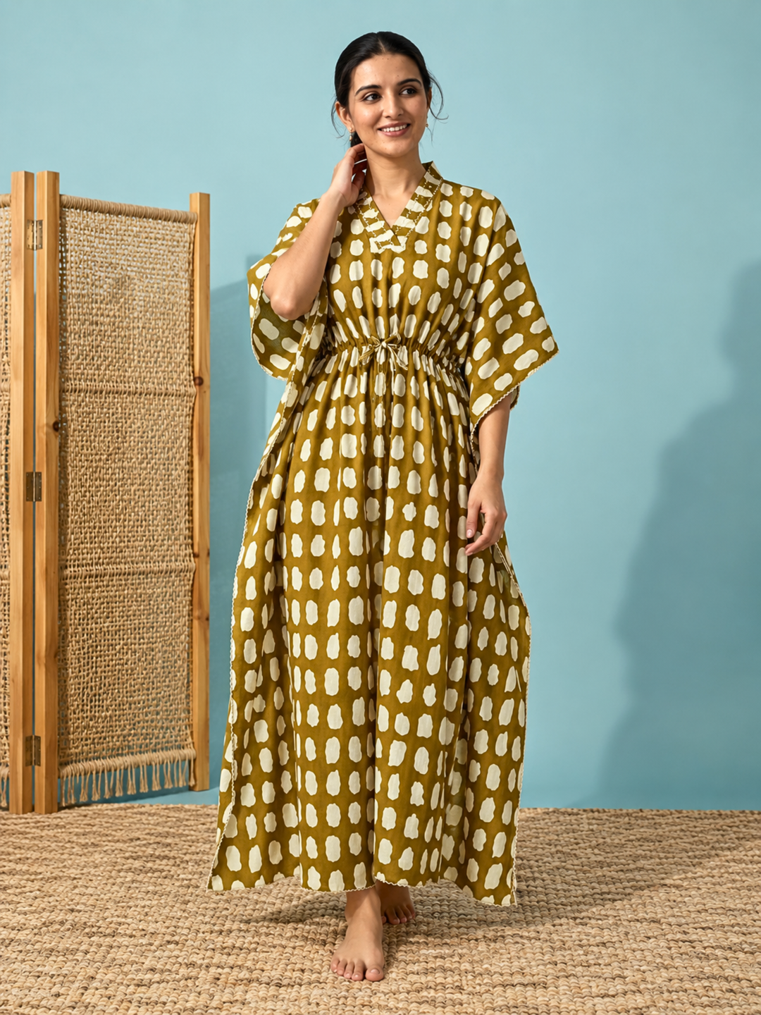 Breezy mehndi pure cotton nighty dress for women online