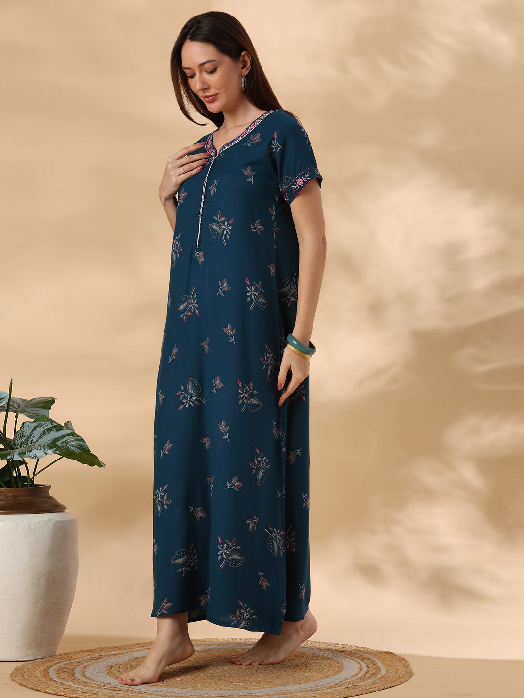 Posy teal botanical designer nighty for women online
