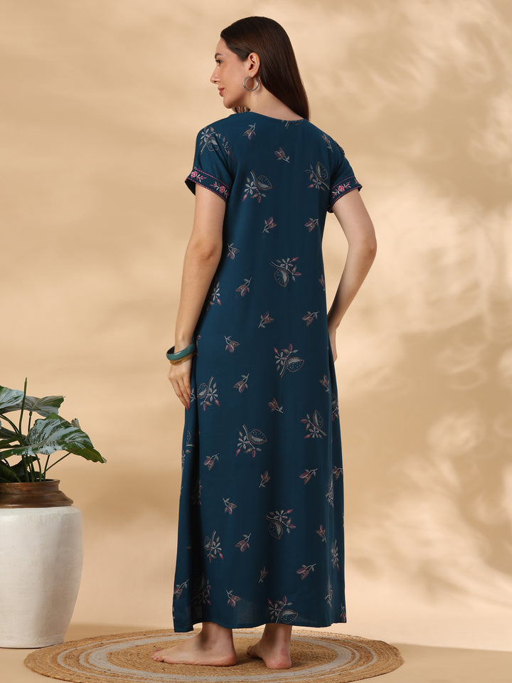 Posy teal botanical designer nighty for women online