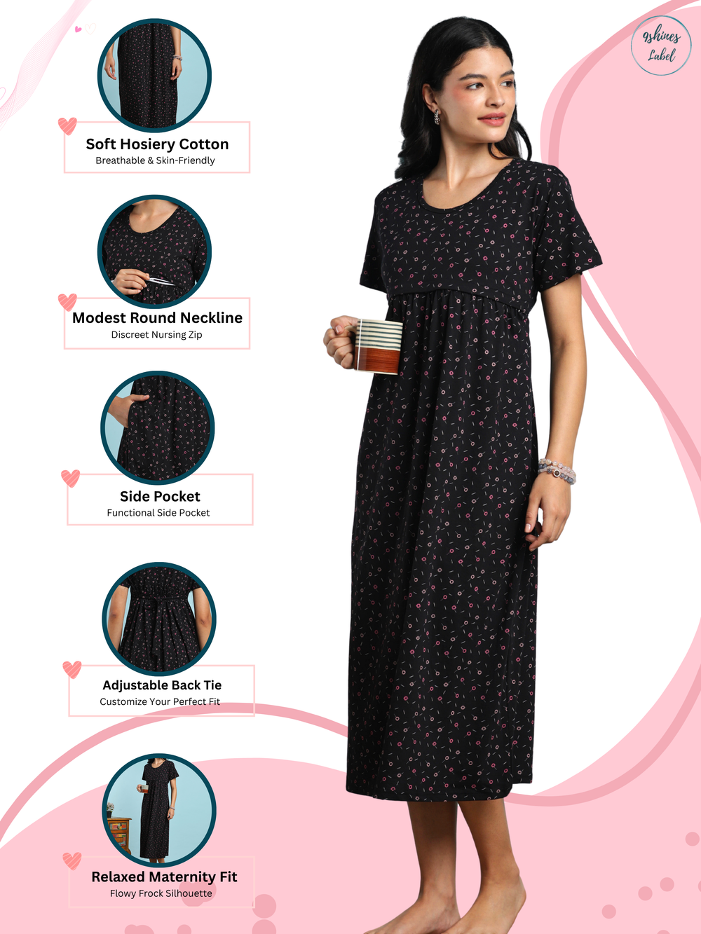 Dark grey comfortable feeding nighty for women online