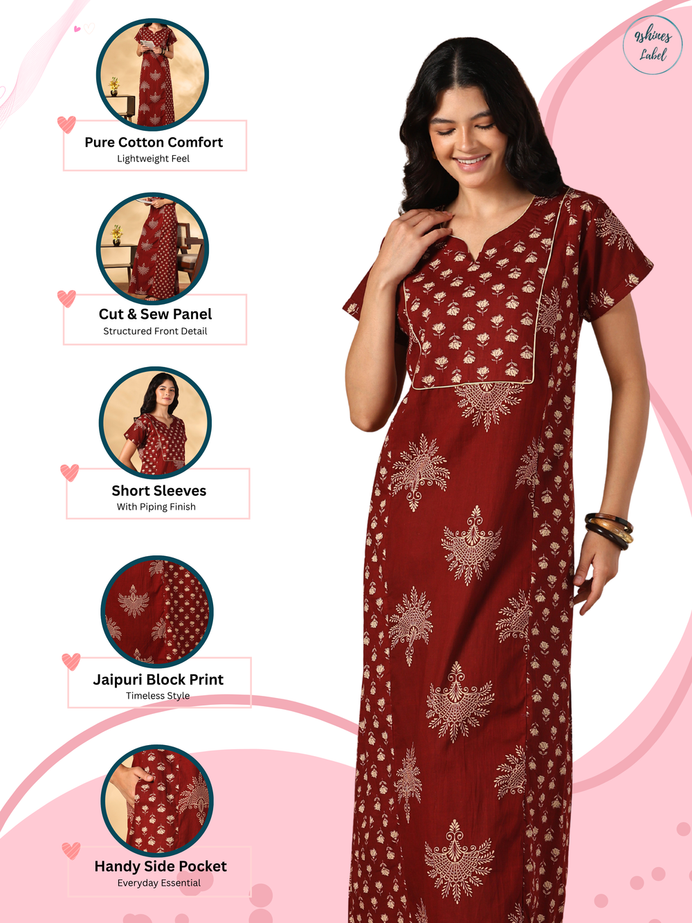 Pure cotton Jaipuri designer nighty for women online