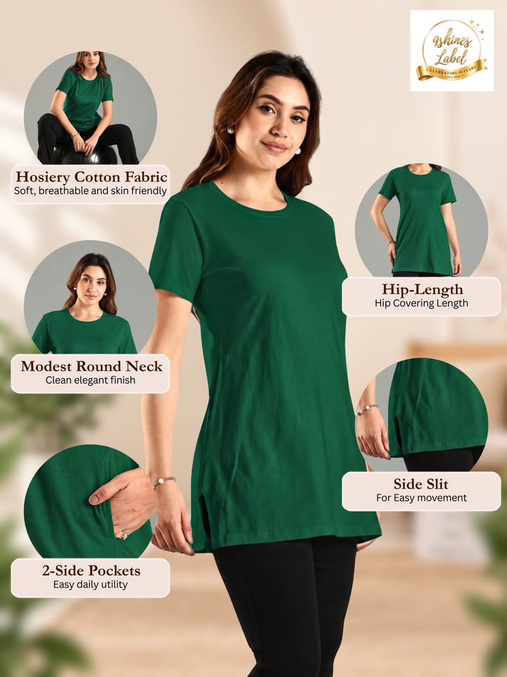 Green hosiery cotton long yoga t shirt for women online