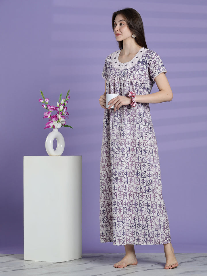 Batik print cotton nighty dress for women