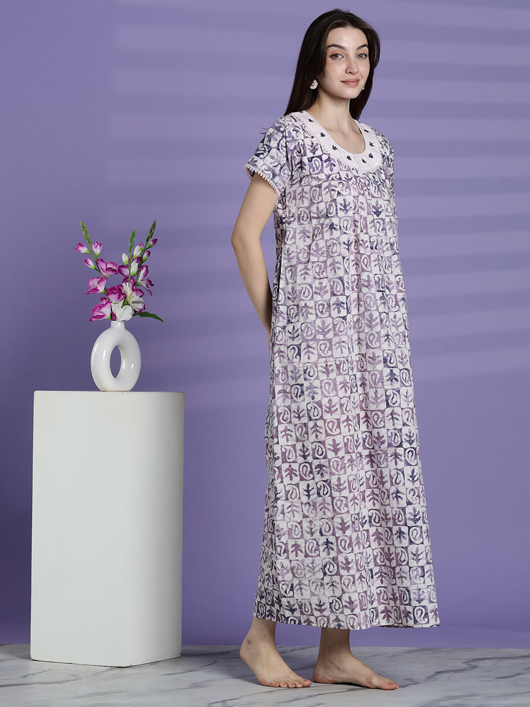 Batik print cotton nighty dress for women