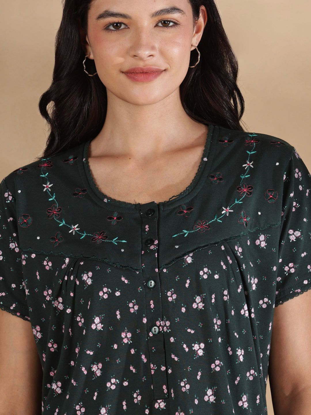Emerald floral cotton blend nightydress for women online