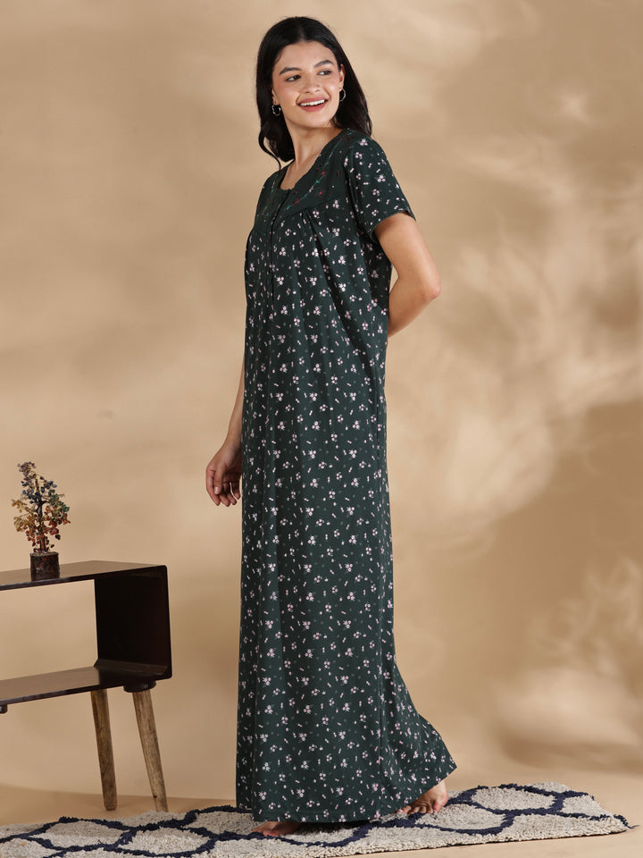 Emerald floral cotton blend nightydress for women online