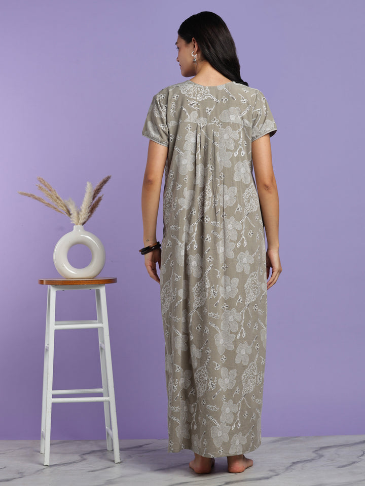 Sage floral cotton crush designer nighty for women