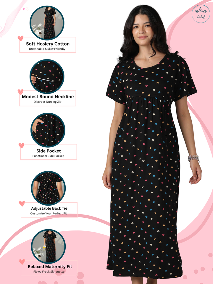 Black hosiery cotton maternity short nighty for women