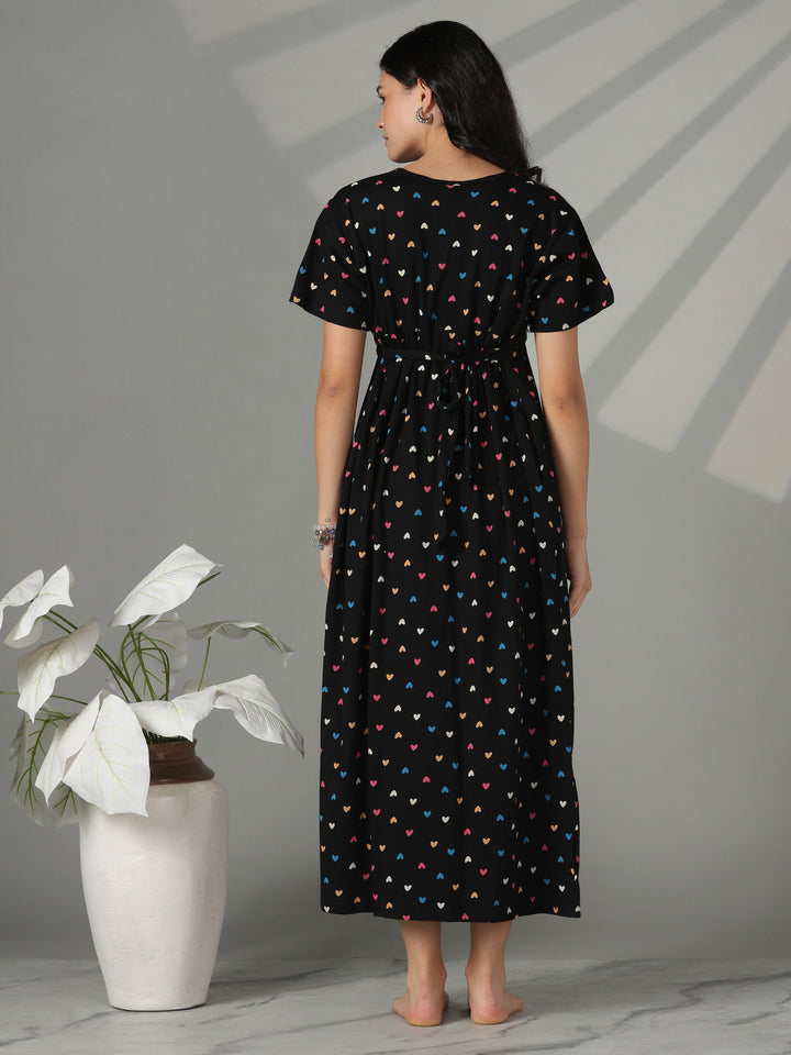 Black hosiery cotton maternity short nighty for women