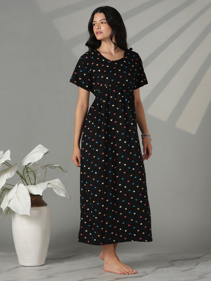 Black hosiery cotton maternity short nighty for women