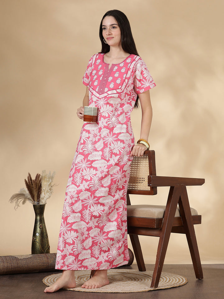Soft pure cotton nighty for women with kantha hand embroidery