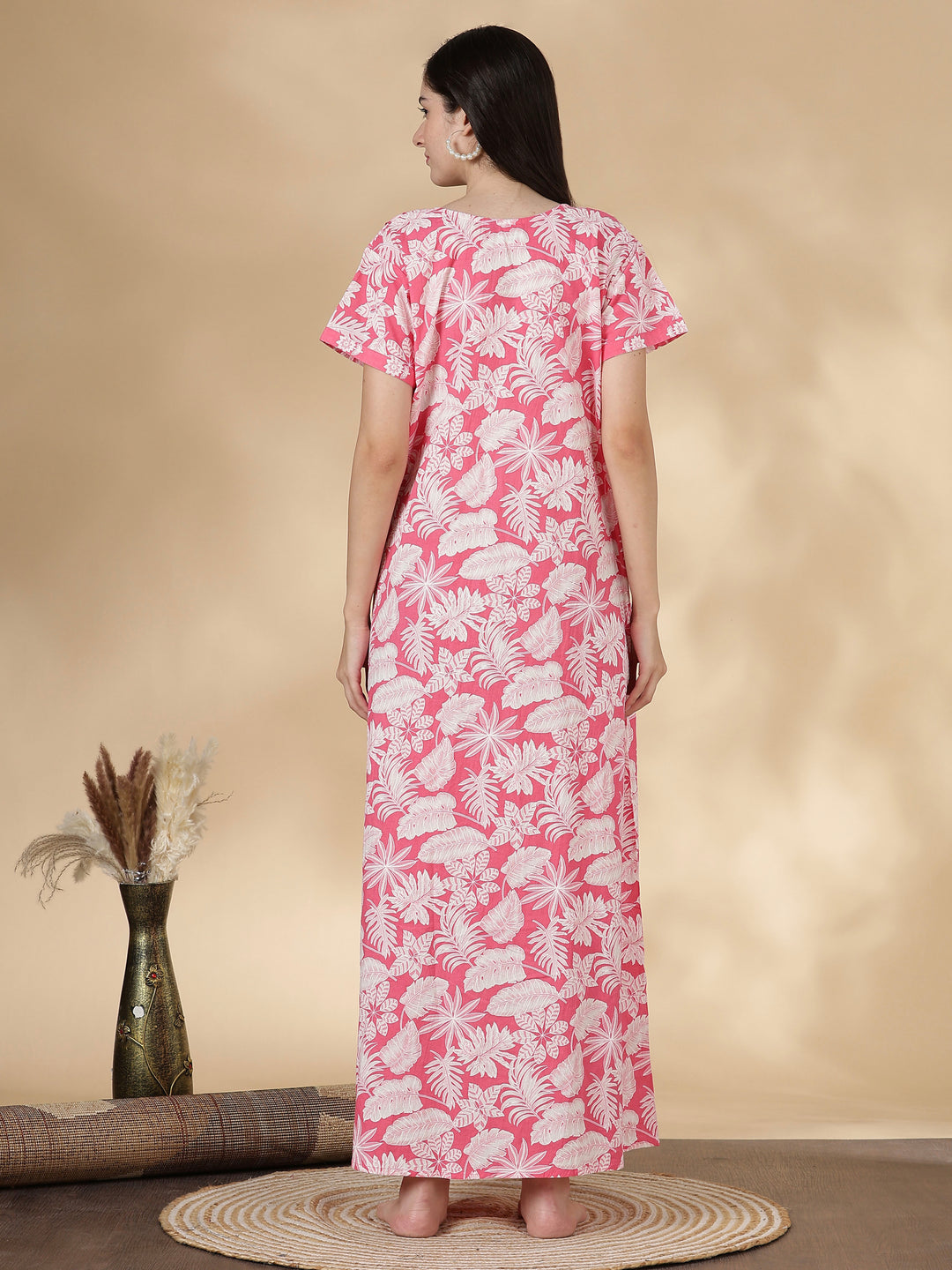 Soft pure cotton nighty for women with kantha hand embroidery