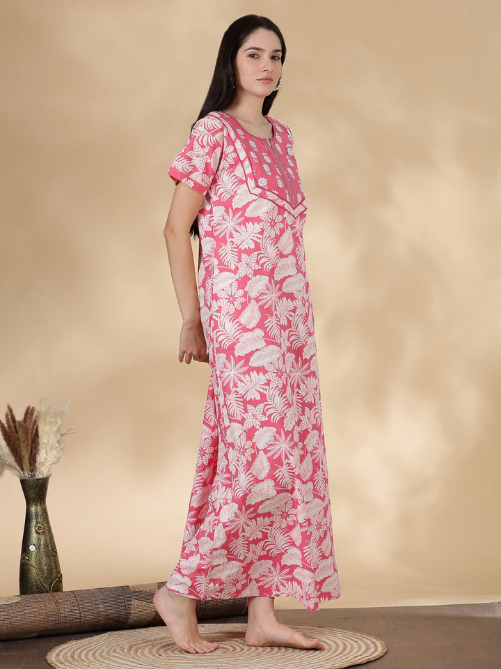 Soft pure cotton nighty for women with kantha hand embroidery
