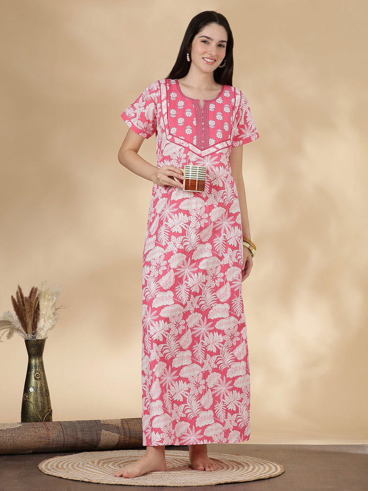 Soft pure cotton nighty for women with kantha hand embroidery