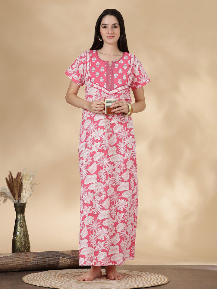Soft pure cotton nighty for women with kantha hand embroidery