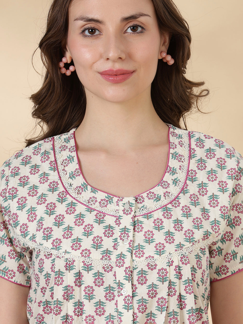 Leaf green soft 100% pure cotton nighty for ladies online