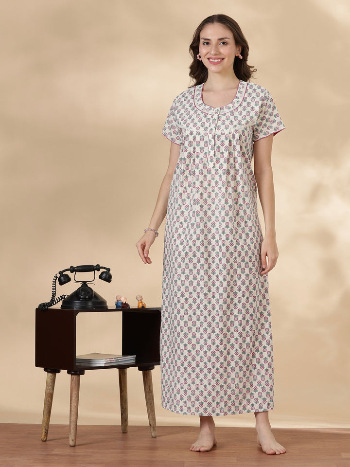 Leaf green soft 100% pure cotton nighty for ladies online