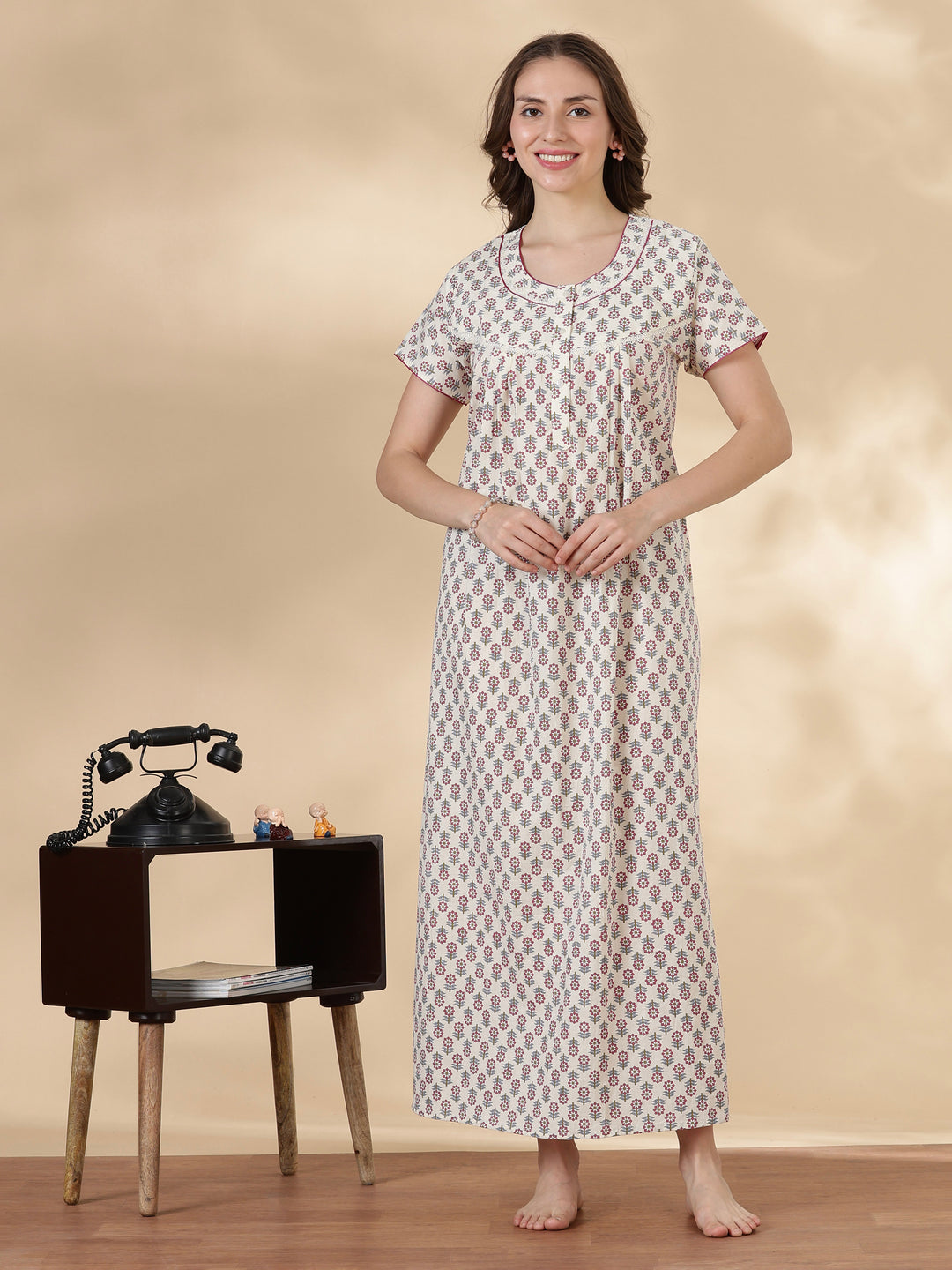 Lilac soft floral 100% pure cotton sleepwear for women