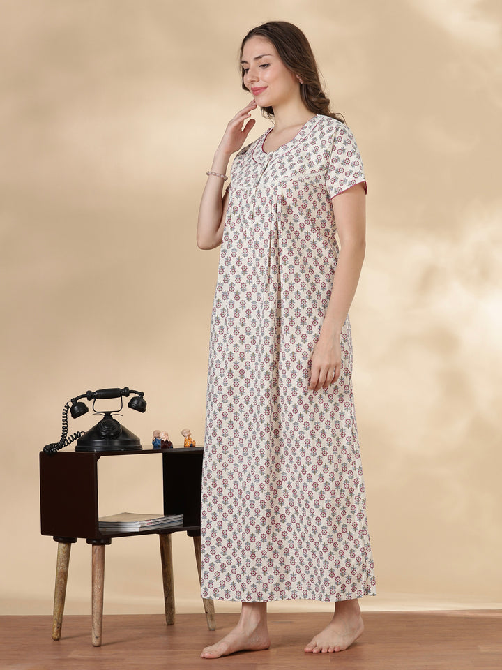 Lilac soft floral 100% pure cotton sleepwear for women