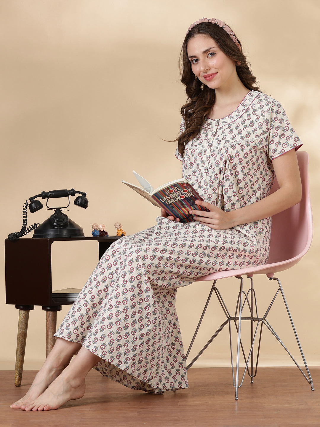 Lilac soft floral 100% pure cotton sleepwear for women