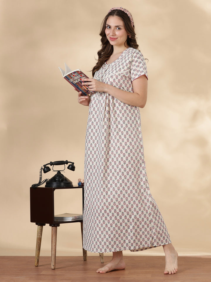 Lilac soft floral 100% pure cotton sleepwear for women