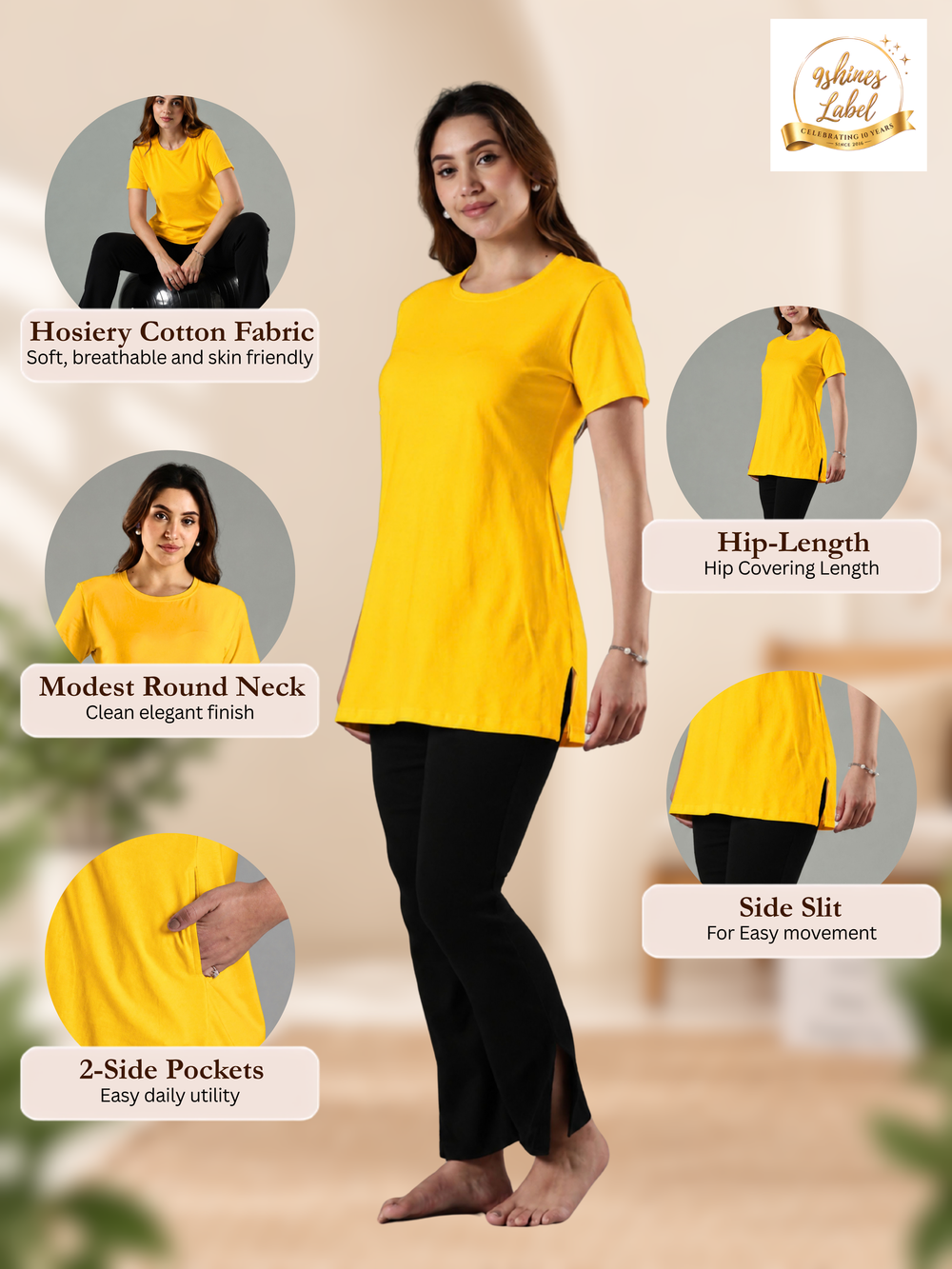 Fire yellow hosiery cotton yoga t shirt for women online