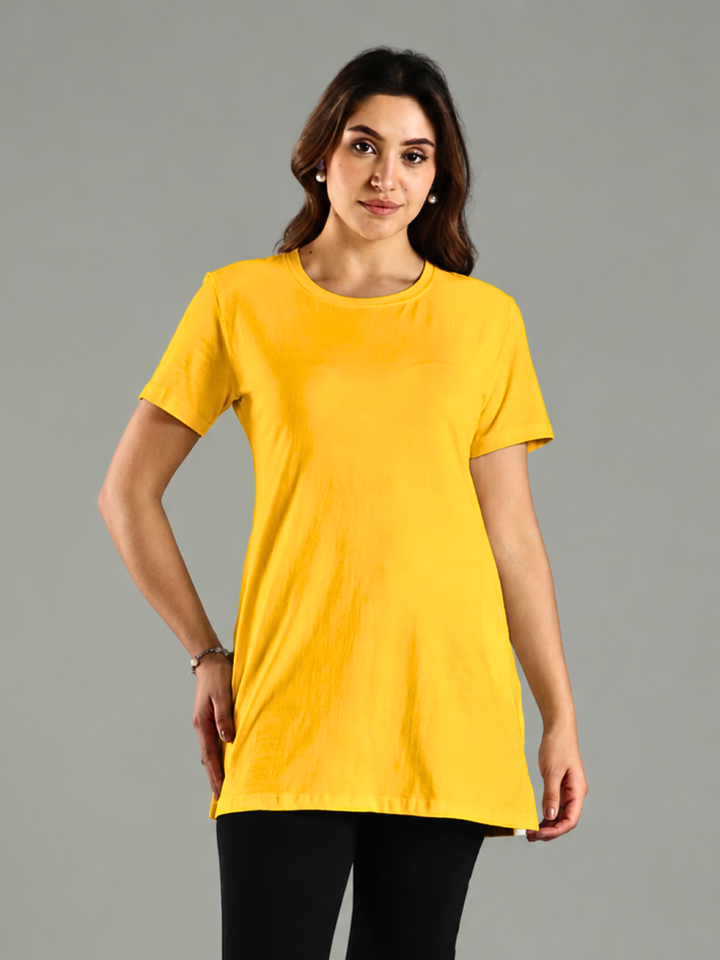 Fire yellow hosiery cotton yoga t shirt for women online