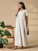 Beige Pure Cotton Chikankari Pleated Nighty for Women Breathable Comfort