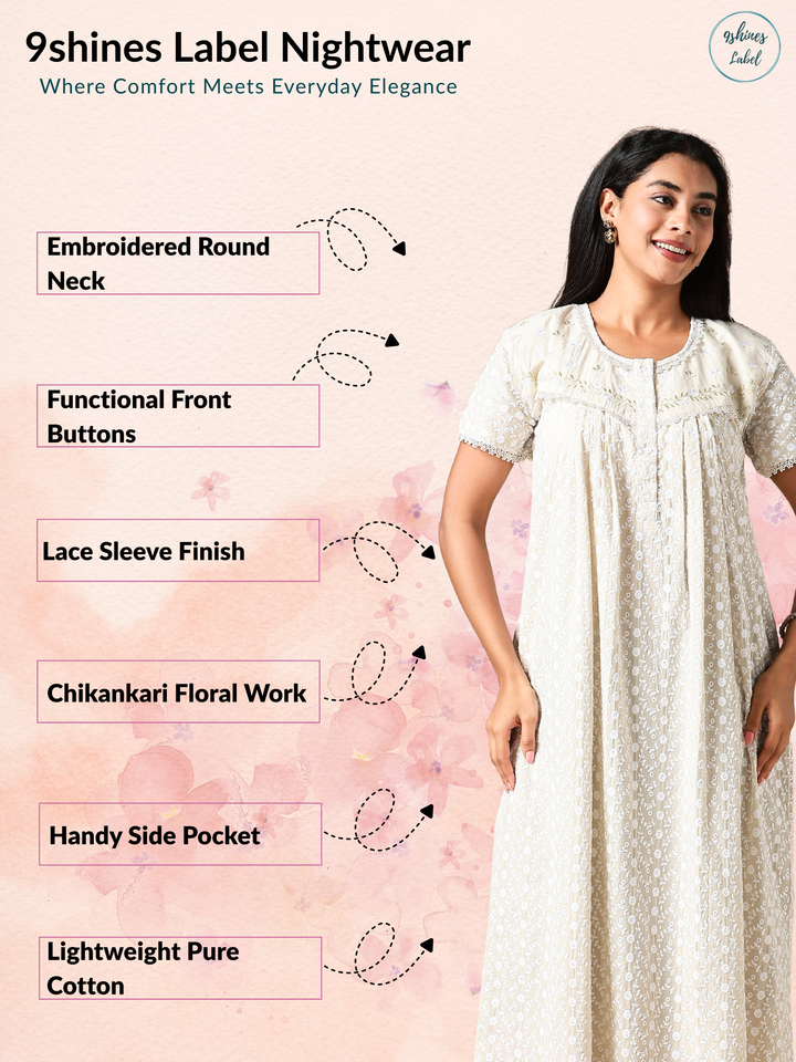 Creamish branded pure cotton nighty for women In India