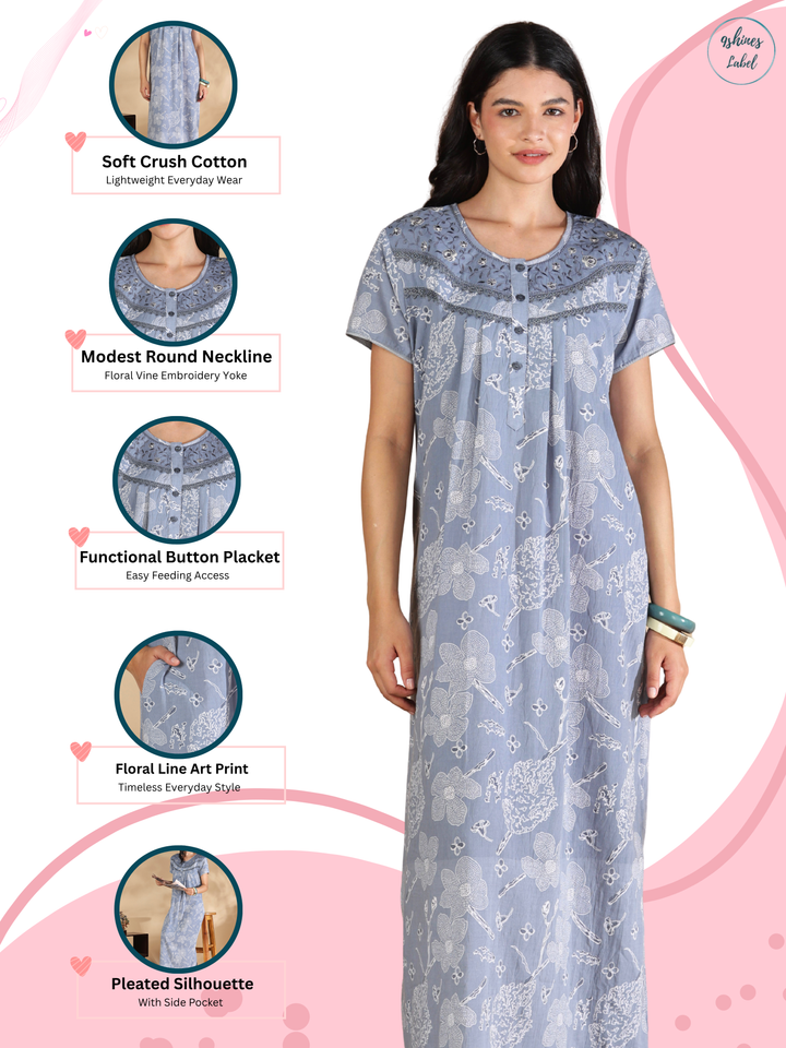 Floral crush cotton designer nighty for women online