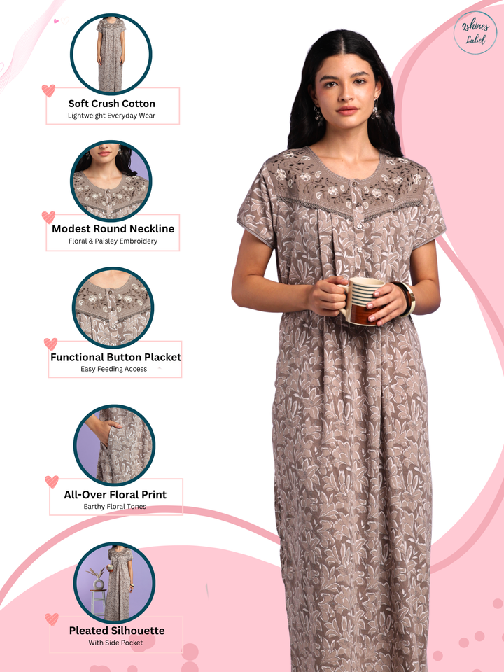 Mocha crush cotton floral nighty for women online
