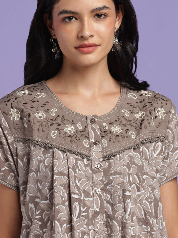 Mocha crush cotton floral nighty for women online