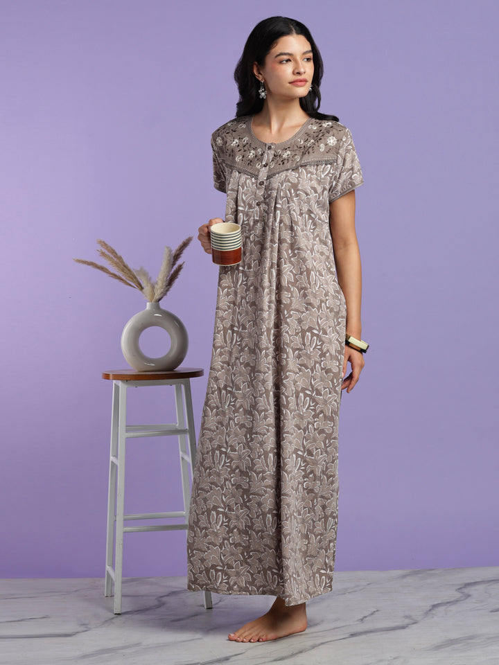 Mocha crush cotton floral nighty for women online