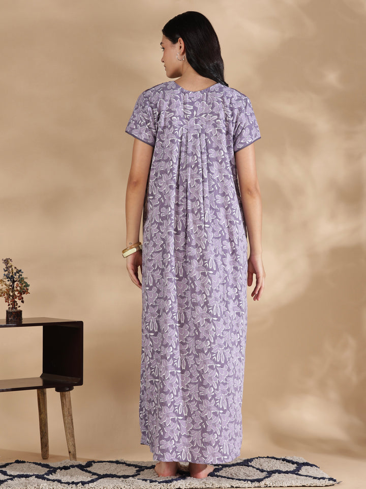Lavender crush cotton designer nighty for women online.