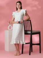 Back Tie Up Floral Crush Cotton Nighty for Women in Pastel Sage