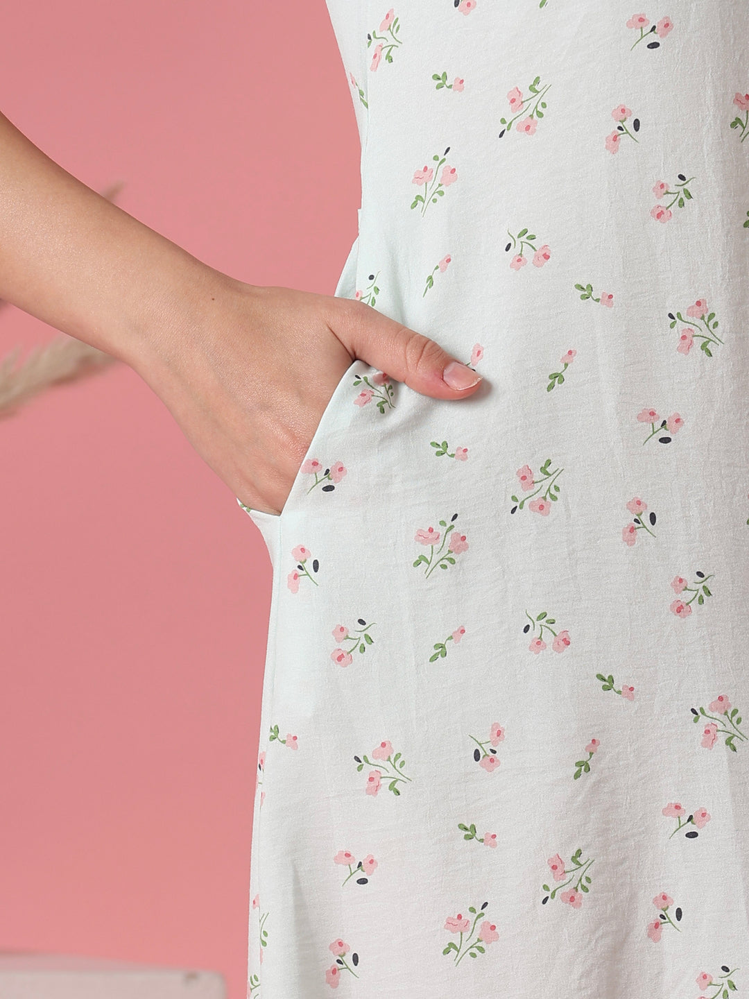 Pastel sage floral crush cotton short nighty for women