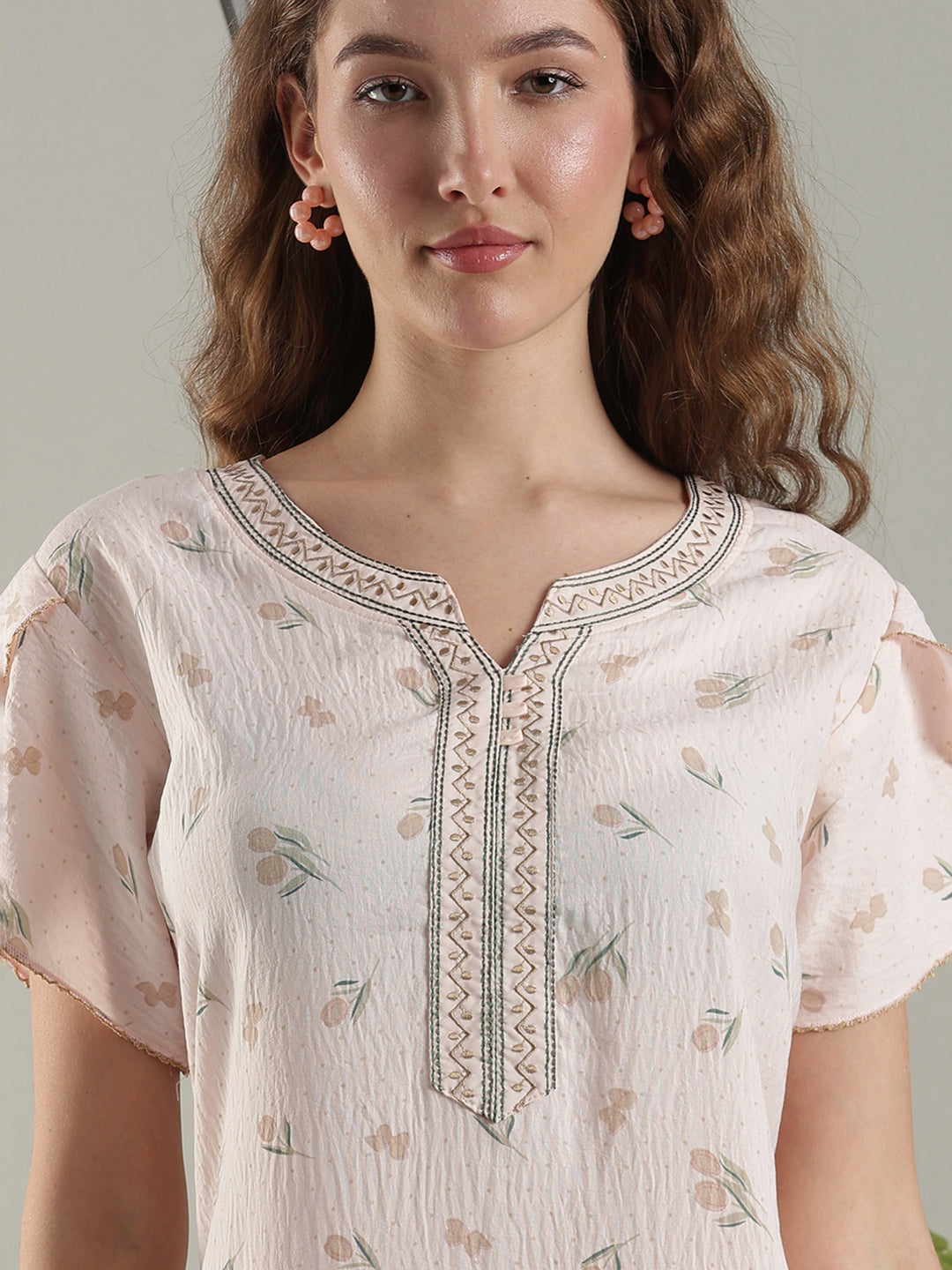 Misty Peach Crush Cotton Tulip Nighty for Women