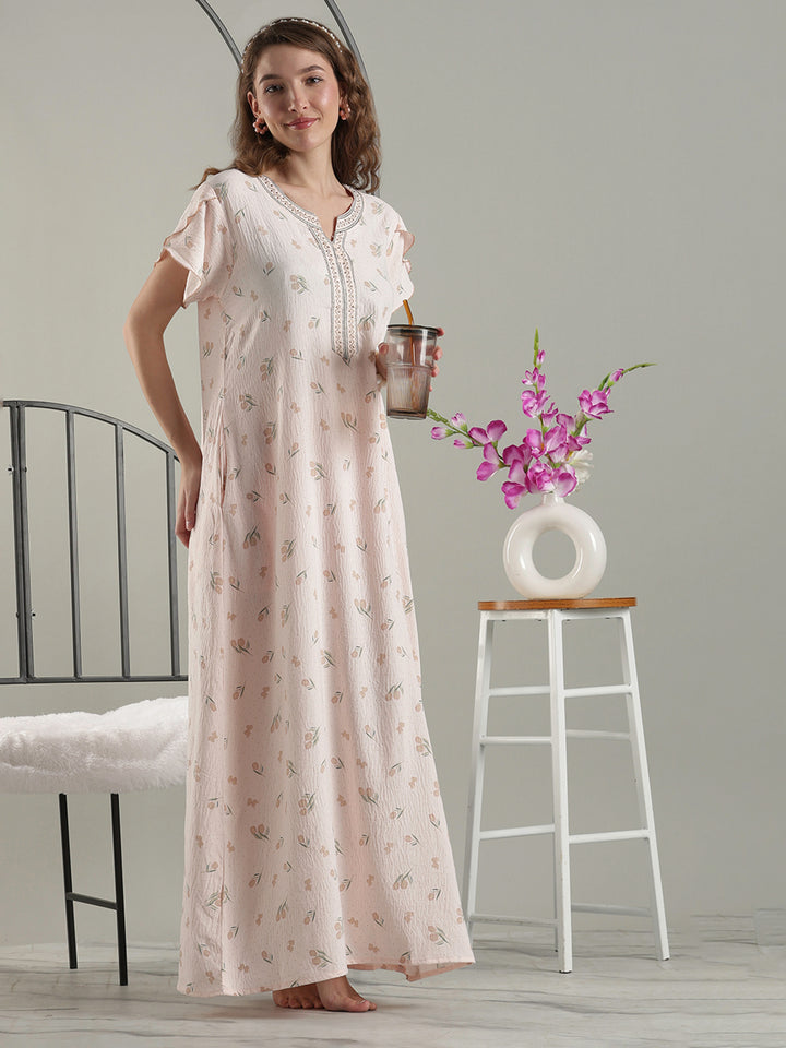 Misty Peach Crush Cotton Tulip Nighty for Women