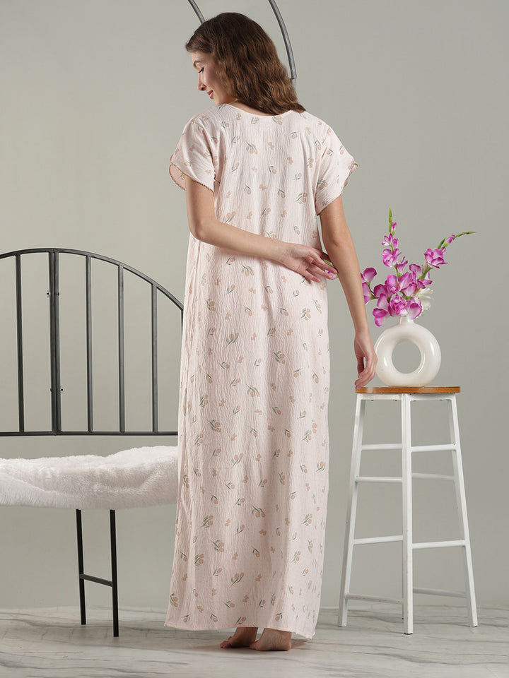 Misty Peach Crush Cotton Tulip Nighty for Women