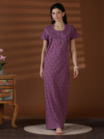Violet Floral Cotton Blend Soft Breathable Nightwear for Women