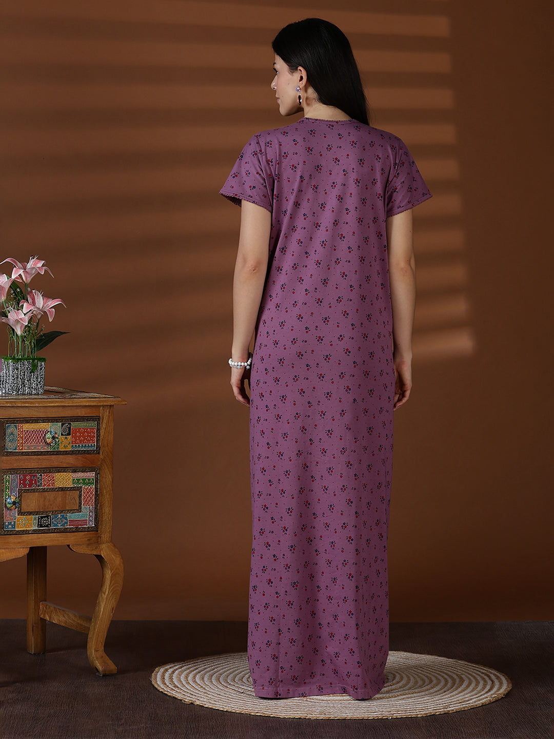 Cotton blend soft daily wear nighty for women in violet